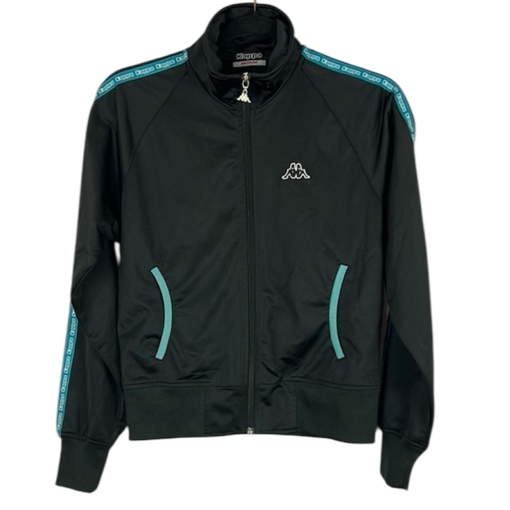 Kappa Y2K Track Full Zip Fitted Jacket Medium Black Blue Accents
